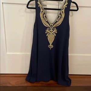 Navy blue Lilly Pulitzer dress with gold beaded accent